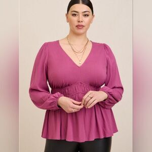 Torrid Rayon Slub Smocked Waist Detail violet quartz Top size 1X
